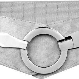 Women Elastic Wide Waist Belt Silver Buckle for Dresses and Occasion